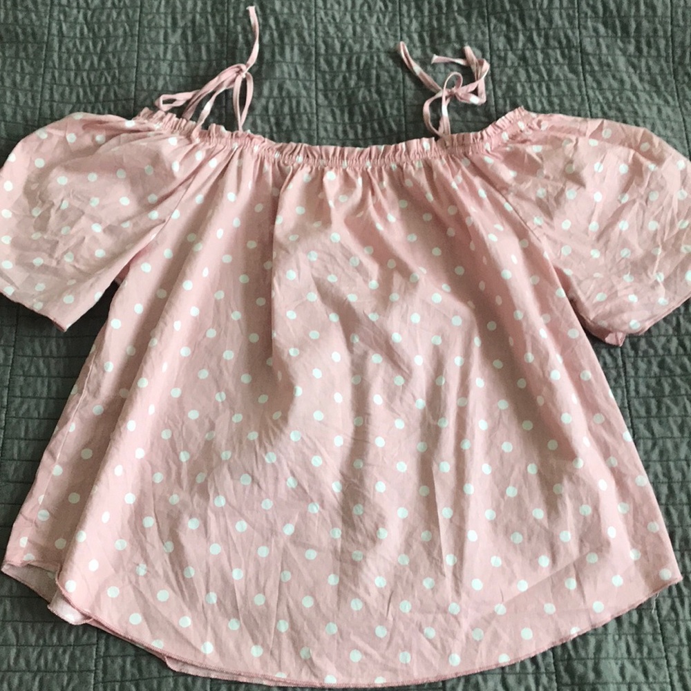 Pink and white polka dot top